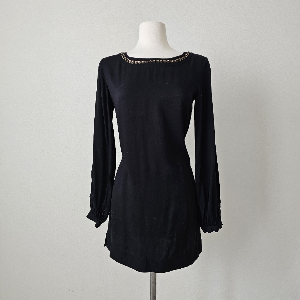 Elizabeth And James Loose Fit Little Black Dress Long Split Sleeve Size Xs